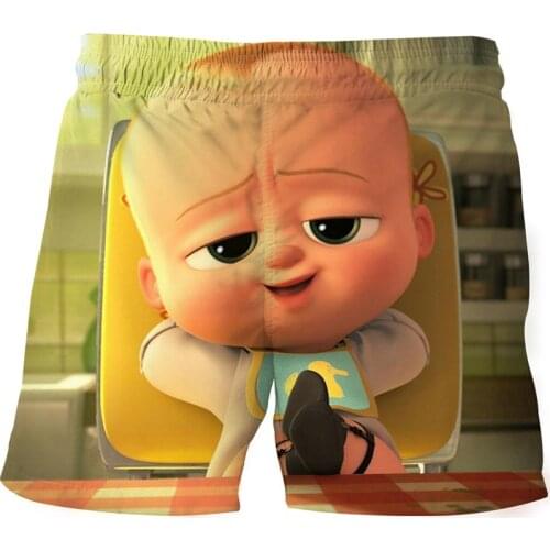 Boy and Girl Boss Baby Print Funny Cartoon Shorts Kids Beach Shorts Children Quick-dry Pants 4-14T Fashion and Casual Clothing