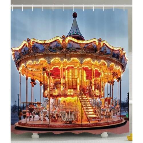 Parisienne Shower Curtain with Free Hooks French Carousel Parisian and European Vintage Rustic Decor Home Bathroom Decorations