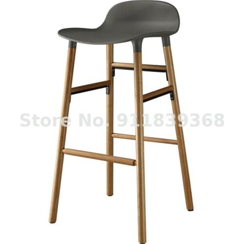 Solid Wood Bar Chair Front Desk Bar Chair Nordic Style Simple Back High Stool Cashier High Chair Plastic High Stool