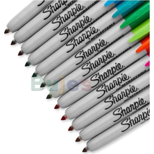 Sharpie 32700 Series Retractable Permanent Markers, 1-2mm Point, Black, Red, Blue,12 Count/box, Permanent Ink Marks