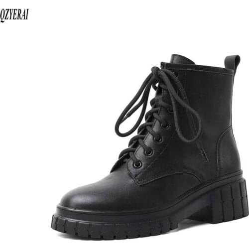 QZYERAI New Genuine leather Female boots Riding boots Womens boots Autumn winter Head layer cowhide Women shoes Size 34-40