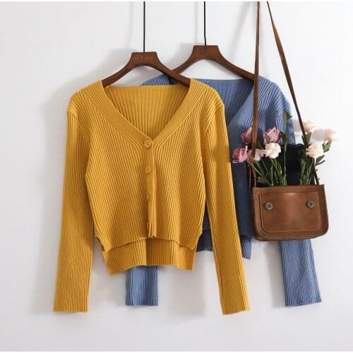 Women Spring Autumn V-neck Long Sleeve Striped Knitted Button Sweater Shirt Casual Elastic Slim High Waist Pullover Blouse Tops