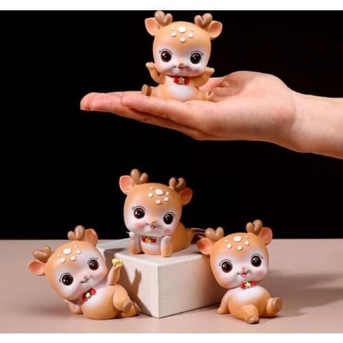 1 PC Figurines Cartoon Cute Cute Sika Deer Resin Ornament Cake Baking Decoration Girl Bedroom Decoration
