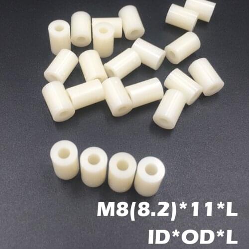 100pcs M8 8.2*14*20 8.2x14x20 8.2*14*25 8.2x14x25 ID*OD*L ABS Plastic Nylon Round Column Insulation Shim Washer Standoff Spacer