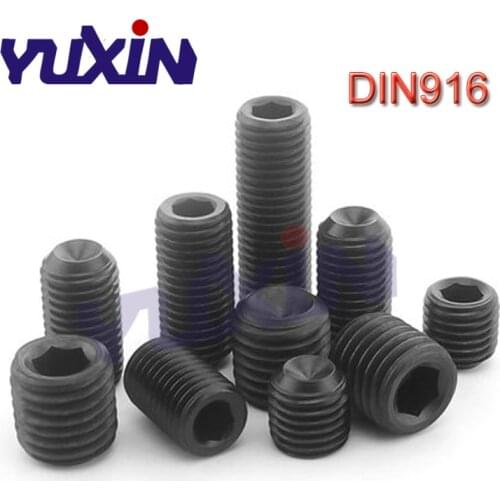 1000Pcs DIN916 M3 M4 Grade 12.9 Carbon Steel Inner Hexagon Socket Set Screw Metric Thread Grub Screws Black