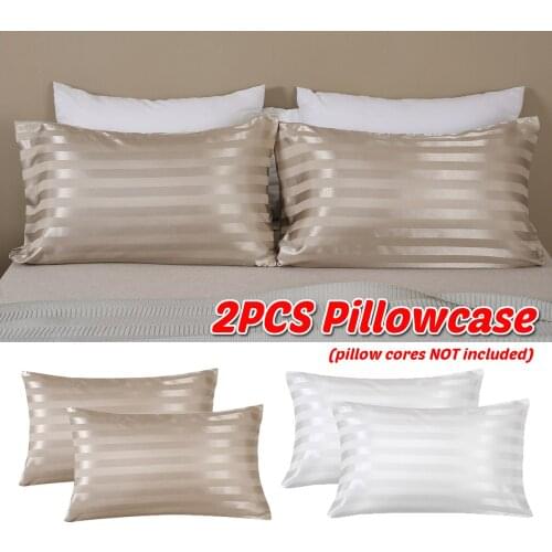 2pcs Covers Emulation Silks Pillowcase Stripe Satin Beauty Comfortable Pillow Case Envelope Closure
