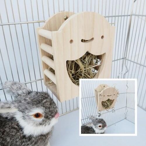 2021 New Bunny Hay Feeder Chinchilla Rabbit Food Dispenser Wooden Hay Manger Rack Holder