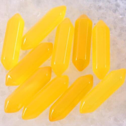 8x32MM Natural Stones Yellow Onyx Hexagonal Healing Pointed Reiki Chakra No Drilling Hole Beads Fit Pendant Jewelry 5Pcs K373