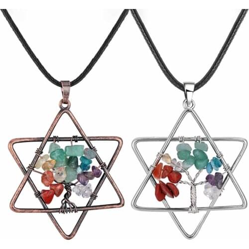 ASHMITA Star Shape 7 Chakra Stone Life of Tree Pendant Necklace for women Men Natural Crystal Reiking Healing Jewelry
