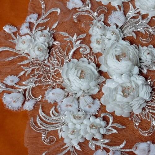 Off white large pattern with heavy beads applique patch ployester embroidery patch wedding dress Accessories