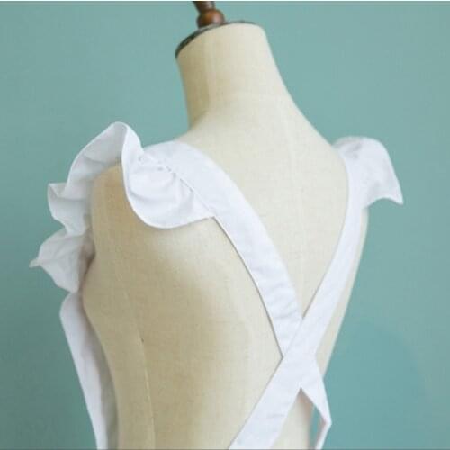 Ruffles Outline Retro White Apron with Pockets Adjustable Victorian Maid Bib Dropship