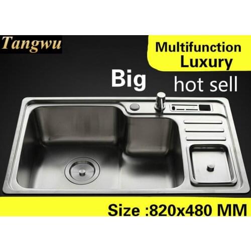 Free shipping Apartment large kitchen single trough sink stretch faucet wash vegetables 304 stainless steel hot sell 82x48 CM