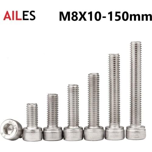 M8 304 Stainless Steel Allen Hexagon Hex Socket Cap Head Screws Bolt DIN912 M8x10 12 14 22 25 30 35 40 45 90 100 110 130 150mm