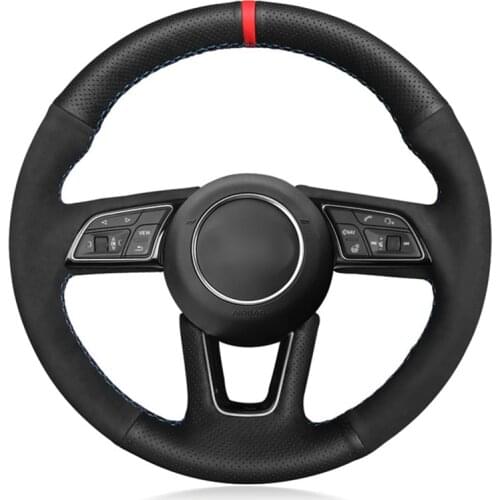 Car Steering Wheel Cover Soft Black Genuine Leather Suede For Audi A1 (8X) Sportback A3 (8V) A4 (B9) Avant A5 (F5) Q2