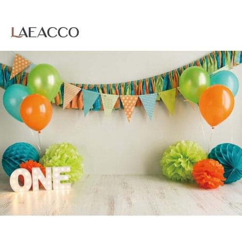 Laeacco 1st Birthday Party Photo Backdrop For Photography Flag Floral Balloons Baby Kids Photozone Background For Photo Studio