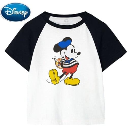 Disney T-Shirt Cute Mickey Mouse Cartoon Children Kids Toddler Son Daughter Unisex Sweet O-Neck Short Sleeve Tee Tops 9 Colors