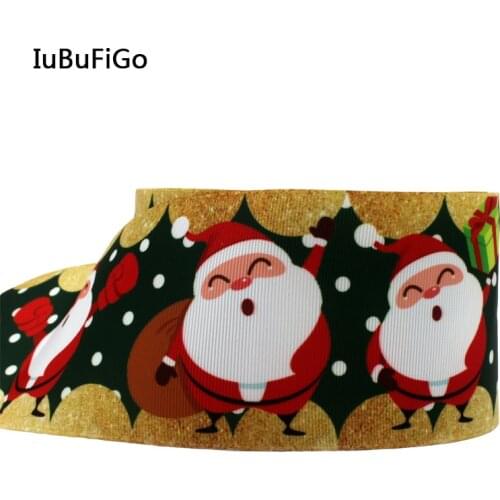 IuBuFiGo 10 yard 3" 75mm Santa Printed Grosgrain ribbon gift ribbon bows DIY headband tape For Christmas Decor 2015