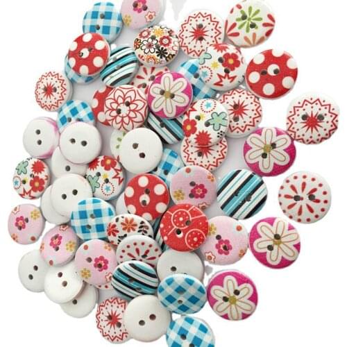 Booksew Sewing Material Colorful 100pcs/lot Painting Wood Buttons Width 15mm 2 Holes Flatback DIY Crafts Doll Scrapbooking