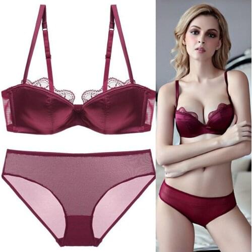 New French Sexy Lace Wedding Lingerie Set 1/2 Half Cup Gather Push Up Bra Seamless Comfortable 2 Piece Women Underwear Set