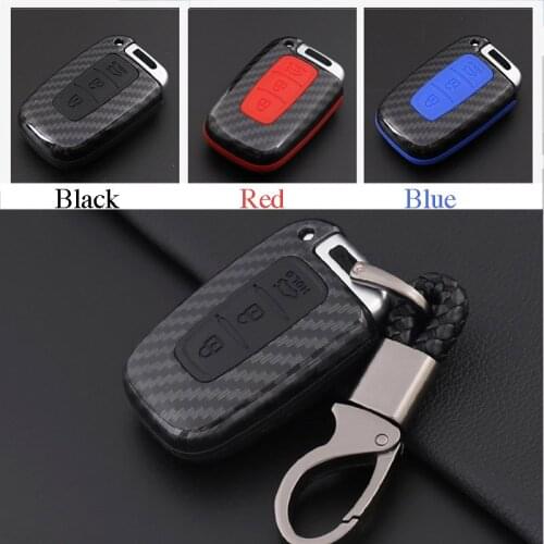 ABS Carbon Fiber Shell+Silicone Cover Remote Key Holder Fob Case&KeyChain For Hyundai Series