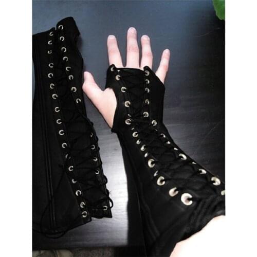 Leather Bracer Fingerless Long Gloves Lace Up Cuffs Medieval Armor Steampunk Gauntlet Archer Costume Arm Accessory For Men Women