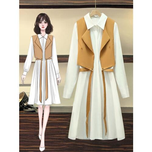 Fashion Chic Plus Size Womens Set 2021 Spring New Slim Vest Shirt Dress Two Piece Suit Korean Style Office Ladies Outfits zh308