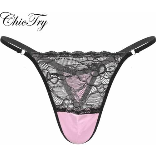 IEFiEL Mens Sissy Bikini G-string Underwear Lace Thong Bikini Hollow Panty Pants Gay Costumes Lingerie Panties Satin Underwear