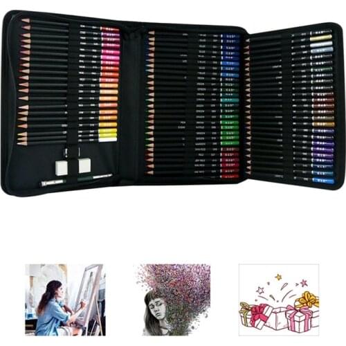 75pcs Oil Colored Pencils Set Eraser Sharpener Kit Professional Art Supplies for Adults Artist Drawing Coloring