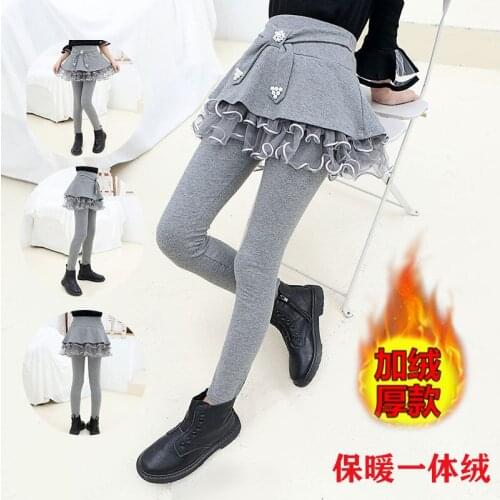 2021 new girls' leggings autumn and winter clothing childrens jacket pants fake two-piece plus velvet skirt pants girls pants