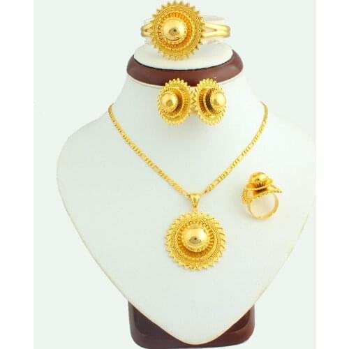 New 2019 Big Size Ethiopian Jewelry Set For Women Gold Color Africa Bridal Wedding Accessories Copper Jewelry Gift JH Brand