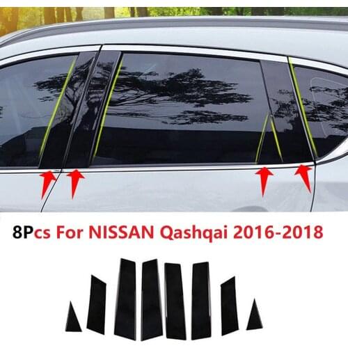 8PCS For NISSAN Qashqai 2016-2018 Black Mirror Effect Car Window Pillar Trim Cover