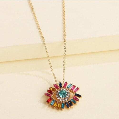 Bohemian Colorful Rainbow Crystal Evil Eye Pendant Necklaces for Women Female Gold Color Metal Blue Eye Choker Necklace Jewelry