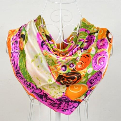 [BYSIFA] Women Orange Pink Square Silk Neck Scarf Autumn Winter Ladies Trendy Cat Patten 100% Silk Satin Scarf Shawl 90*90cm