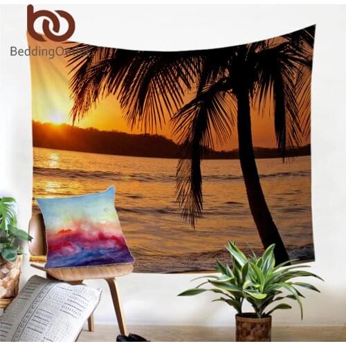 BeddingOutlet Sunset Tapestry Wall Hanging 3D Printed Beach Decorative Wall Carpet Nature Bedspreads Seaside Scenery Bed Sheets