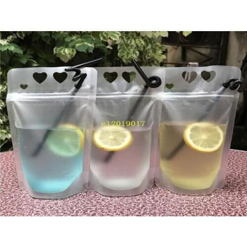 450ml Transparent Self-sealed Plastic Heart Beverage Bag DIY Drink Container Drinking Bag Fruit Juice Food Storage
