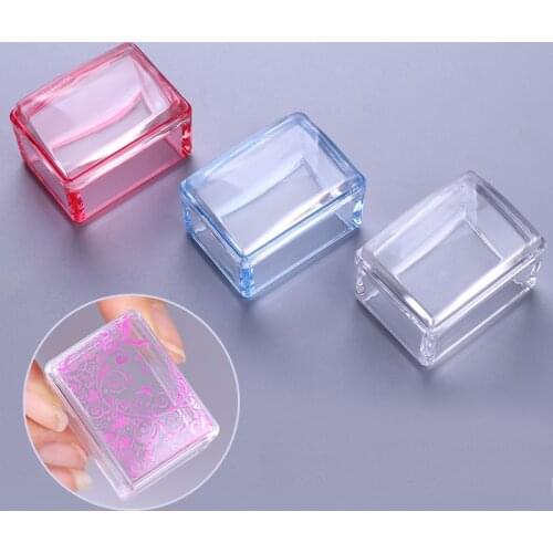 1 Pc Red Blue Clear Handle Rectangle Nail Stamper Silicone Jelly Head with Scraper Nail Art Tool