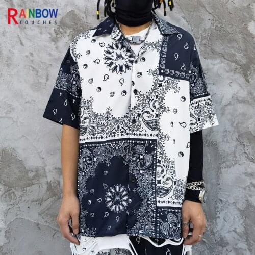 Rainbowtouches Shirt Mens Summer New Fashion Brand T-Shirt High Street Bandana Paisley Hip Hop Short Sleeve Shirt Mens Top