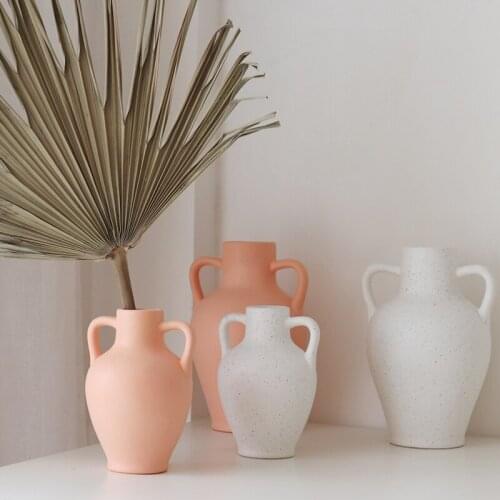 Nordic style round belly folding ear ceramic vase home living room desktop display soft decoration flower decoration ornaments