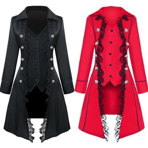 Medieval Costume Court Lapel Buckled Tuxedo Dinner Jacket Men Women Steampunk Slim Coat Magician Cosplay Halloween Carnival