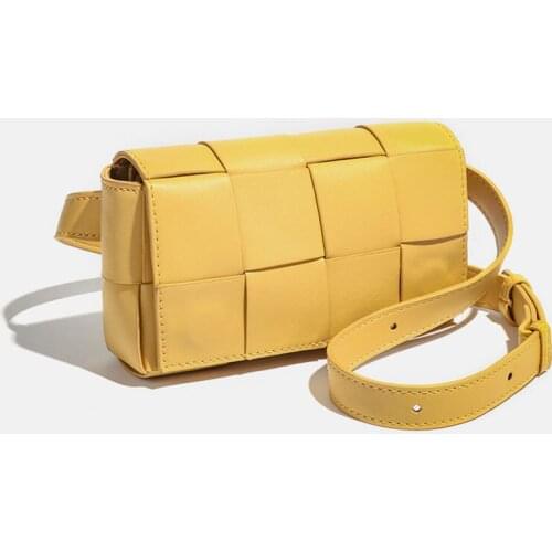 Candy Color Weave PU Leather Womens Luxury Bags Small Handbag 2021 Fashion Brand Designer Waist Phone Bag Female Ladies Tote