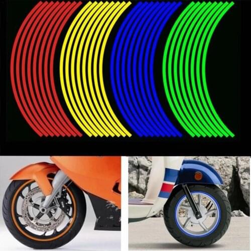 16 Strips Reflective Motorcycle Wheel Tire Stickers 12'' Strips Motorcycle Reflective Rim Tape Motorbike Sticers Car Styling