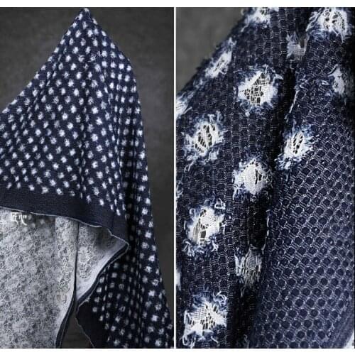 Dark blue denim white lace composite denim fabric