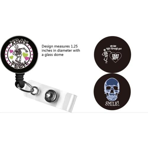 3 Designs X-Ray Skull Retractable ID Badge Reel With Metal Clip
