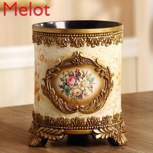 High-End Noble Household European Living Room Trash Can Fashion Creative Luxury Retro Resin Trash Can without Cover