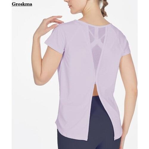 Back Hollow Out Women Yoga T Shirt Mesh Patchwork Short Sleeve Quick Dry Fitness Gym Tops Clothing Sports Running Ropa Deportiva