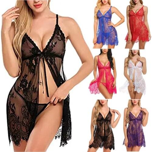 Women Clothes Healthy Women Sleepwear Sleevless Lace Home Dress Sexy Nightgown Fashion Female Nightdress + Thong Ladies Homewear