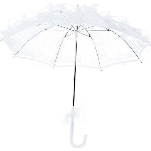 Womens Western Style Hollow Out Floral Lace Umbrella Wedding Bridal Manual Opening Fleur Parasol Ruffles Trim Romantic props