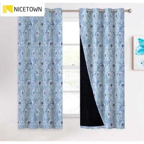 NICETOWN 1pc Full Blackout Curtains with Pattern Vintage Style Dahlia Print Drapes for Living Room Rideaux Pour Le Salon Drapes