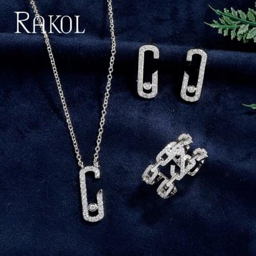 RAKOL 3 Pcs Design Trendy Cubic Zirconia Necklace Earrings Ring Jewelry Set for Women Bridal Wedding Party Dress Accessories