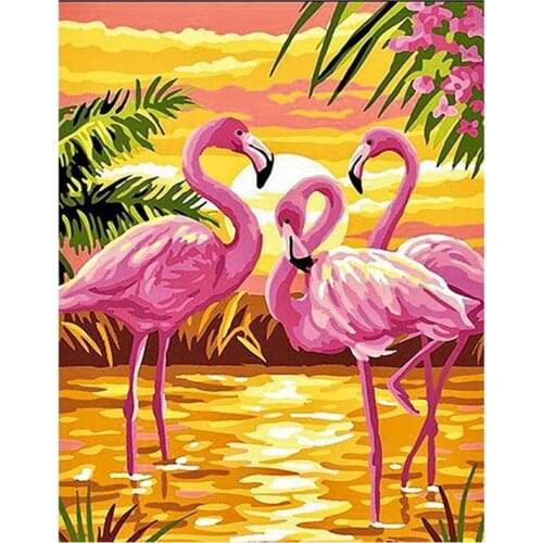 5D Diy diamond mosaic Wall Sticker Nordic Art Sunset Pink Flamingo scenery full drill diamond Painting diamond embroideryZP-3126